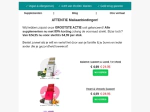 😱 Nu of nooit: 80% korting op alle supplementen! 🤩