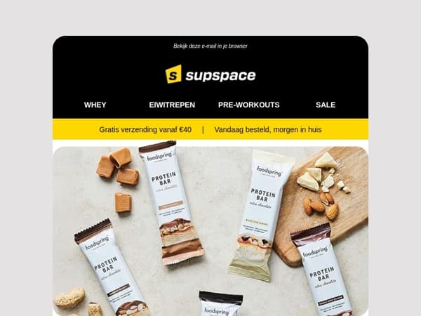 50% korting op alle Foodspring eiwitrepen