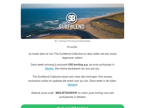 Alle Moliets camps nu €50 goedkoper, per persoon! 👀