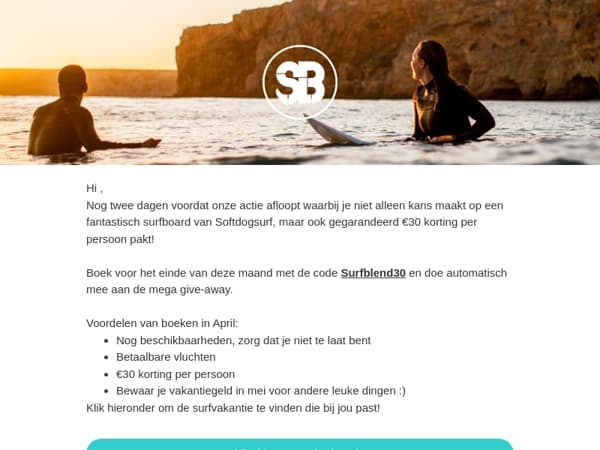 Nog twee dagen €30 korting per persoon...