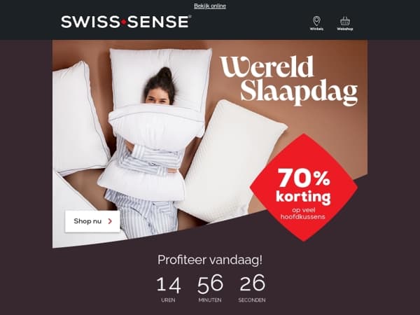 Wereld Slaapdag: 70% korting op hoofdkussens