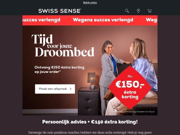 Ontvang €150 éxtra korting op jouw droombed