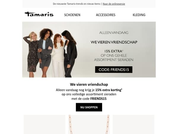 Alleen vandaag nog – 15% extra korting op ons volledige assortiment sieraden