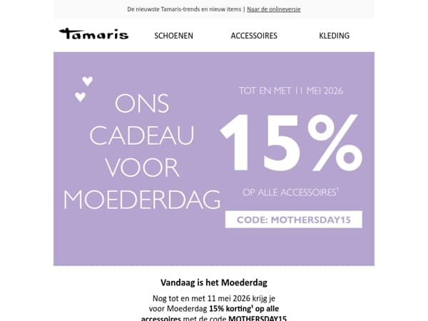 Vandaag is het Moederdag ❤️ 15 % korting op alle accessoires