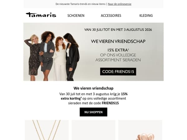 We vieren vriendschap – 15% extra korting op ons volledige assortiment sieraden