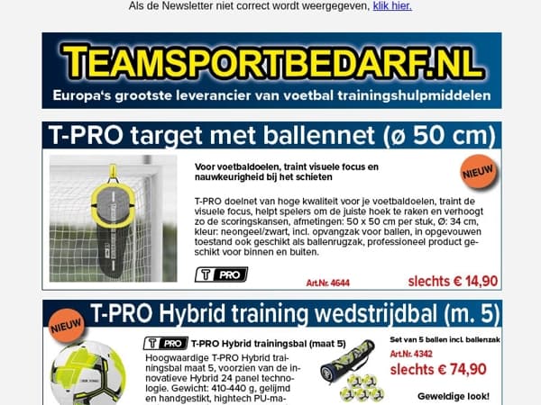 NIEUW! Voetbal (T-PRO Target Net ø 50 cm) voor slechts € 14,90