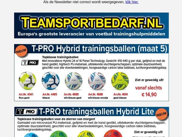 NIEUW! Voetbal - T-PRO Hybrid trainingsballen - vanaf slechts € 14,90