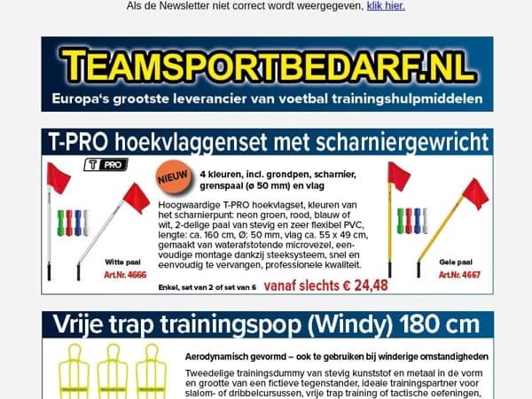 NIEUW! T-PRO hoekvlaggenset met scharnier (4 kleuren) - slechts € 24,90