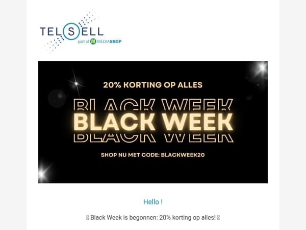 Black Week bij Tel Sell start nu!