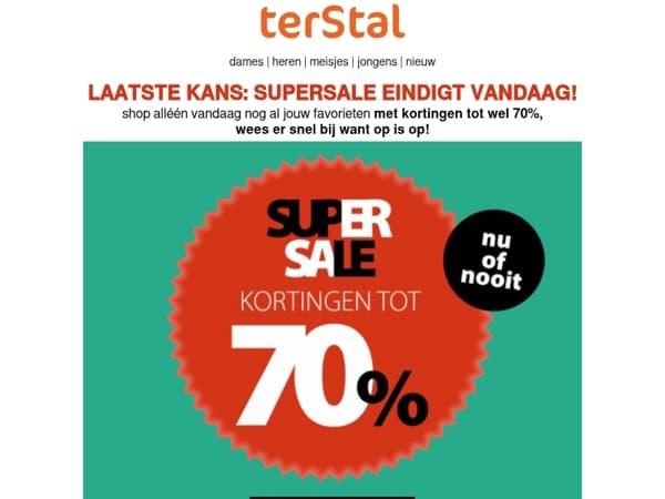 de SUPERSALE stopt vanavond ⏰