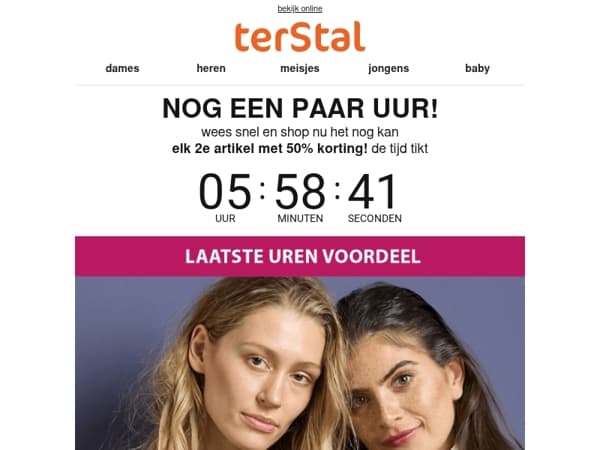 Nog een paar uur: elk 2e artikel -50%