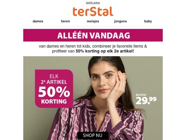 Alleen vandaag: elk 2e artikel -50%