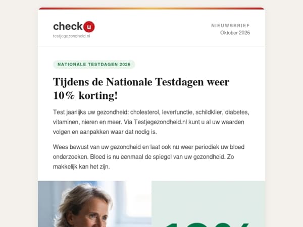 Nationale Testdagen: 10% korting op uw Check-U test