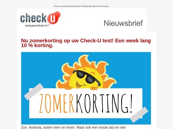 Nu zomerkorting op uw Check-U test!