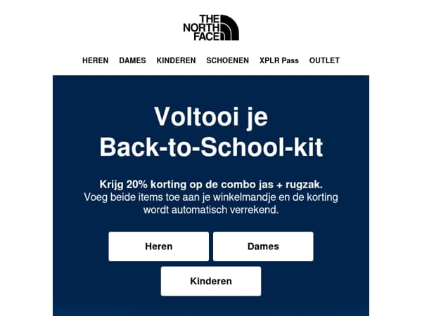 20% korting op de combo jas + rugzak.