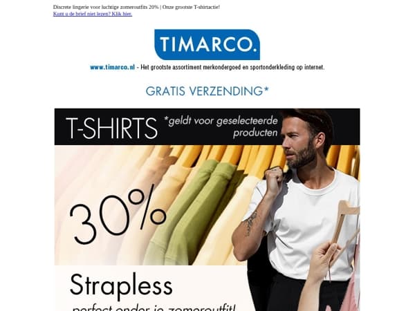 T-shirts 30% 👚👕Vul aan met zomeritems! | Strapless bh’s & shapewear 20%