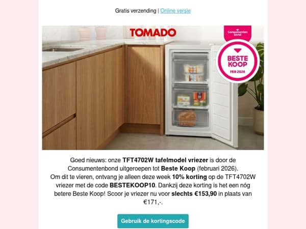 Beste Koop volgens de Consumentenbond: ontdek de TFT4702W vriezer