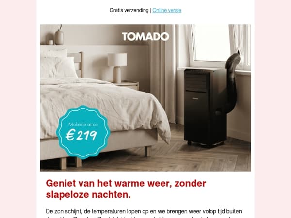 Koel slapen tijdens warme nachten? Ontdek de Tomado mobiele airco voor slechts €219