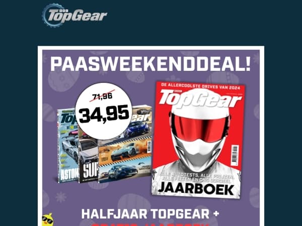 Paasdeal: ruim 50% korting op TopGear + gratis Jaarboek 🐰