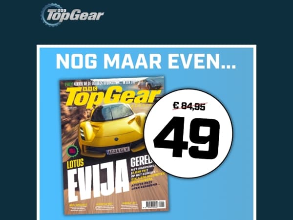 Alleen vandaag nog: 1 jaar TopGear met 42% korting!