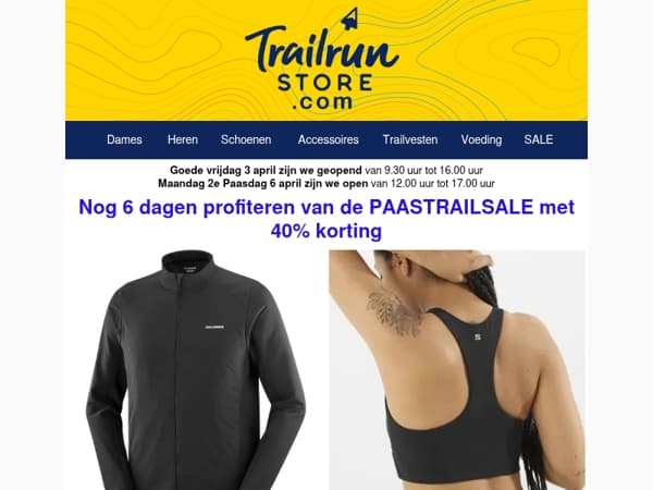 Nog 6 dagen profiteren van de PAASTRAILSALE met 40% korting