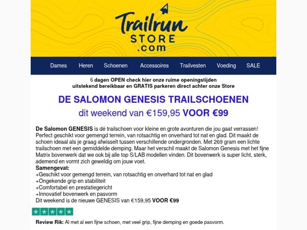 Nieuwe SALOMON GENESIS trailschoenen met een strakke aanbieding €99