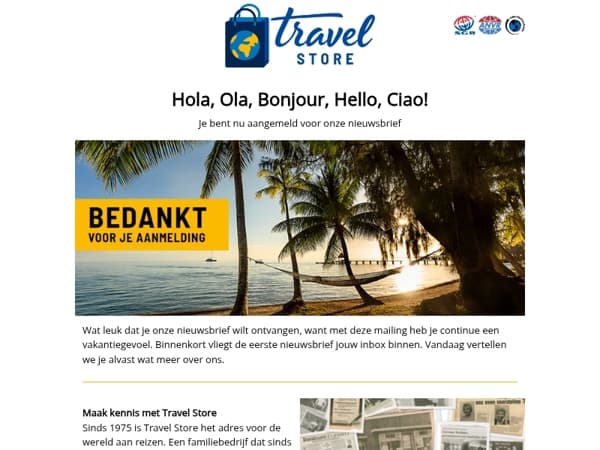 Welkom bij Travel Store, bedankt voor je aanmelding!