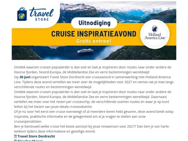 Uitnodiging: Cruiseavond met Holland America Line