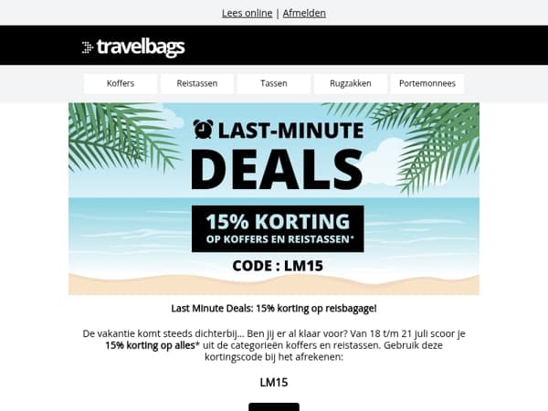 🚨 15% korting tijdens de Last Minute Deals