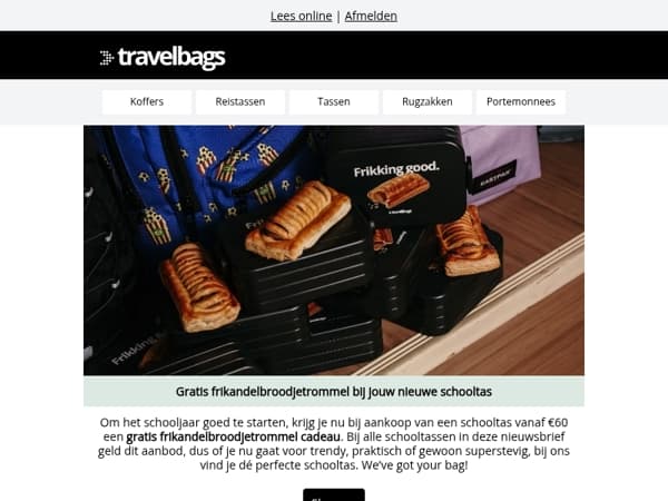 🚨 Gratis frikandelbroodjetrommel bij een nieuwe schooltas