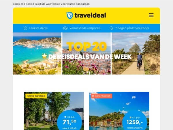 🌟 De reisdeals van de week: Valkenburg + ontbijt v.a. 71,50 | Mediterrane droomcruise v.a. 1419 | 5*-hotel Arnhem + privé sauna v.a. 89,50 p.p.!