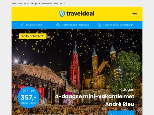 EXCLUSIEF! 🎻✨ 4-daagse minivakantie EuroParcs + André Rieu concert + diner v.a. 357 | 4 dgn all-inclusive Bonte Wever Assen v.a. 269 p.p.!