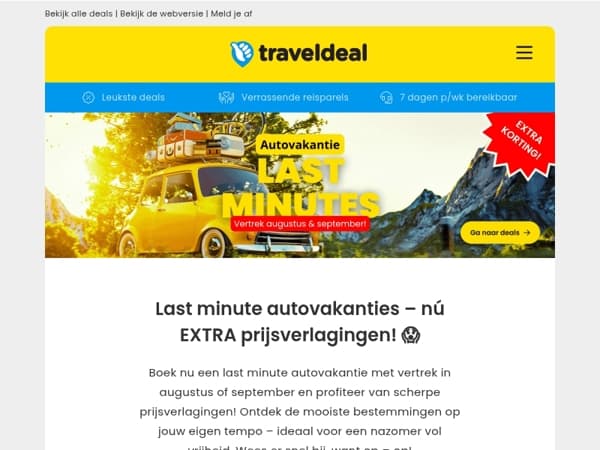⏰ Last minute autovakanties: zomerprijzen voor vertrek in aug/sept! ☀️🗓️