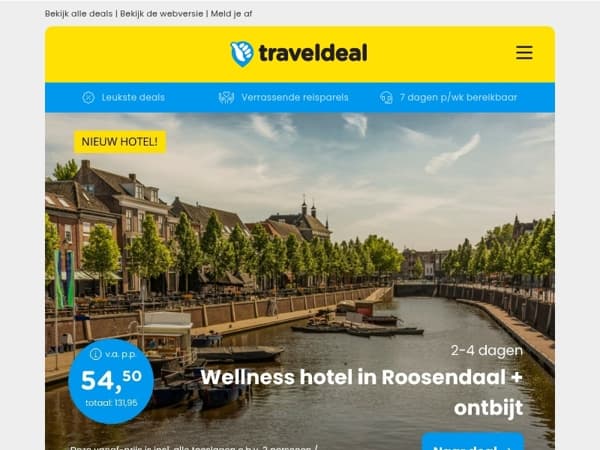 LUXE & splinternieuw hotel in Roosendaal + ontbijt v.a. 54,50 | 4 dgn bungalow midden in de Ardennen v.a. 211,95 per acco!