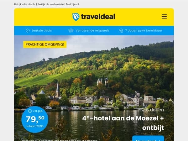 4*-hotel aan de Moezel incl. ontbijt v.a. 79,50 | 3 dgn aan de Zeeuwse Kust incl. ontbijt & diner v.a. 109 p.p.!