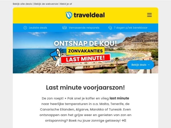 Even weg uit de kou? Pak nu jouw last minute voorjaarszon v.a. 279 p.p.! ☀️