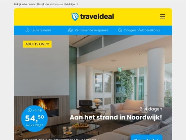 🌊 Adults Only hotel aan de kust Noordwijk v.a. 54,50 | 🏰 4*-Landgoed hotel bij Haarlem v.a. 45 p.p.!