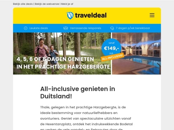Boek nu: 4, 5, 6 of 8 dagen all-inclusive in het Harzgebergte + wellness v.a. 149 p.p.!