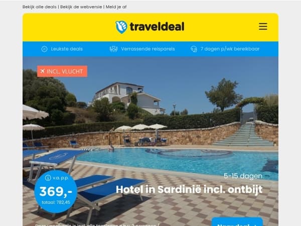 Vakantie Sardinië incl. ontbijt v.a. 359 | Boutique hotel in Groningen XXL Bubbelbad v.a. 67 p.p.!