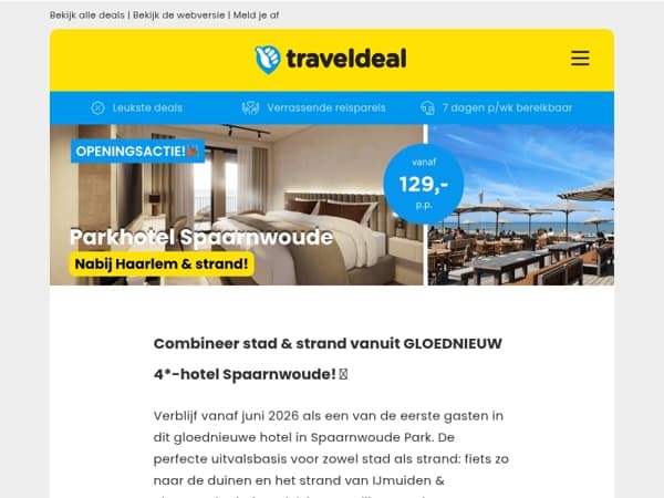 🎉 OP=OP: OPENINGSACTIE! 3 dgn Spaarnwoude bij Haarlem & strand + ontbijt & UPGRADE 129 p.p.!