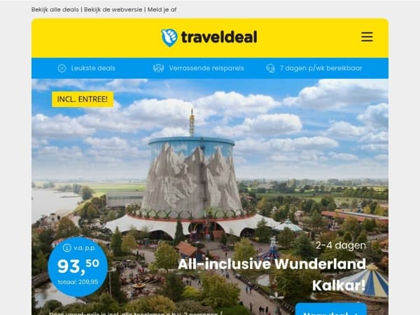 EXCLUSIEVE AANBIEDING! 🔥 All-inclusive Wunderland Kalkar 93,50 | 4*-Hilton Düsseldorf + ontbijt 49,50 p.p.!