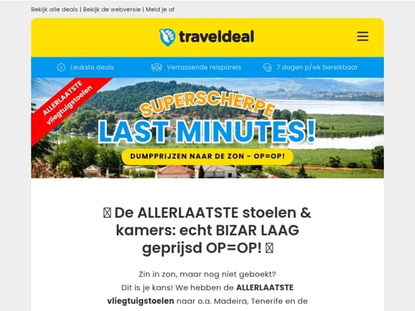 ✈️ Wow, profiteer van DUMPPRIJZEN naar de zon! De ALLERLAATSTE stoelen OP=OP! 💥