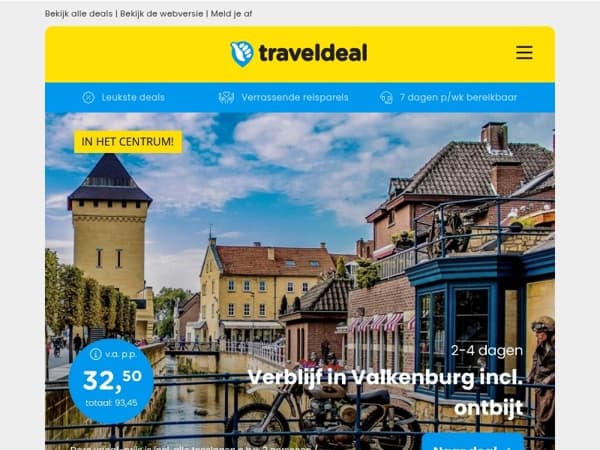 ❗❗ AANBIEDING 🚨 Valkenburg: hotel + ontbijt v.a. 32,50 | Europarcs Brabant v.a. 302 | 4-15 dgn Gardameer + halfpension v.a. 205 p.p.!