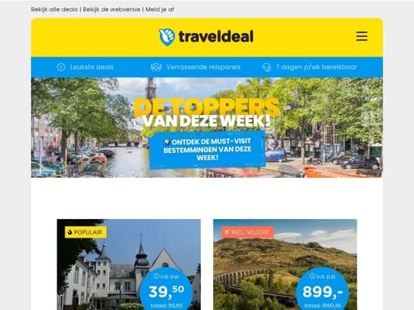 De TOPPERS van de week! 😍 Fly & Train Schotland 899 | Efteling + hotel 125,50 | Citytrip Porto 209 & meer!