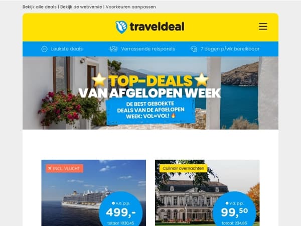 ⭐ WEEKTOPPERS ⭐ Luxe Cruises | Kasteelhotel Maastricht | Rondreis Marokko & veel meer!