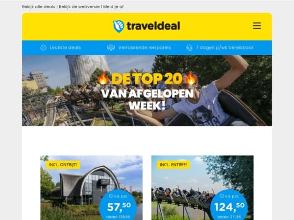 🔥TOP 20! 🔥Van der Valk Gorinchem 57,50 | Movie Park Germany 89 | All-inclusive Ardèche 195 & MEER!