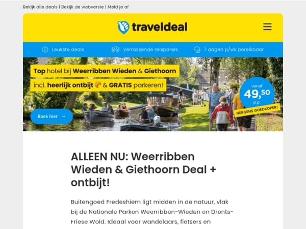 🔥 Alleen nu OP=OP deal! 🔥 Top hotel bij Weerribben Wieden & Giethoorn + 🥐 ontbijt SLECHTS 49,50 p.p.!