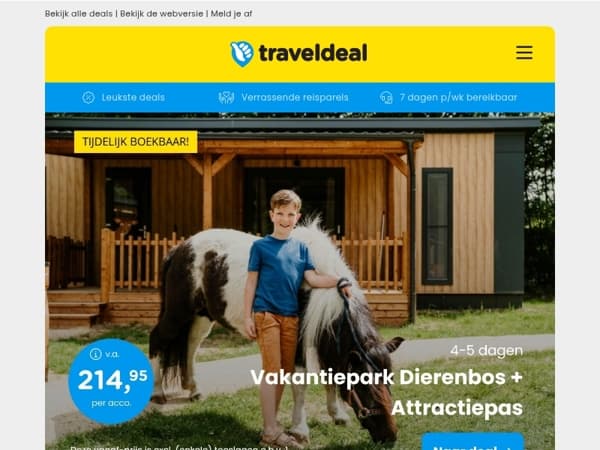 🐅 Vakantiepark Dierenbos + Beekse Bergen v.a. 214,95 per acco | ✈️ Zonvakantie Fuerteventura v.a. 399 p.p.!