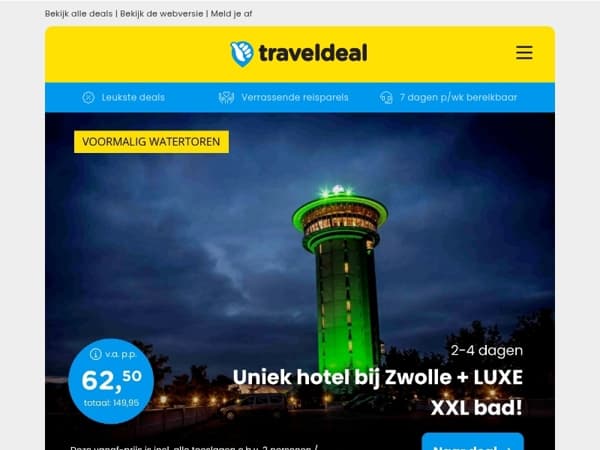 ✨ Uniek hotel bij Zwolle + LUXE XXL bad v.a. 62,50 | 3 dgn Leiden bij Katwijk & Noordwijk + ontbijt & diner v.a. 139 p.p.! 🏖️