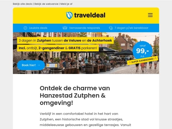 Tijdelijk voordeel! 🎉 3 dagen Hanzestad Zutphen incl. ontbijt, diner & GRATIS parkeren 99 p.p.! 😱